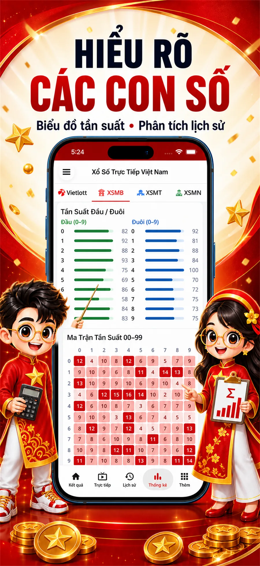 Màn hình thống kê tần suất đầu và đuôi.